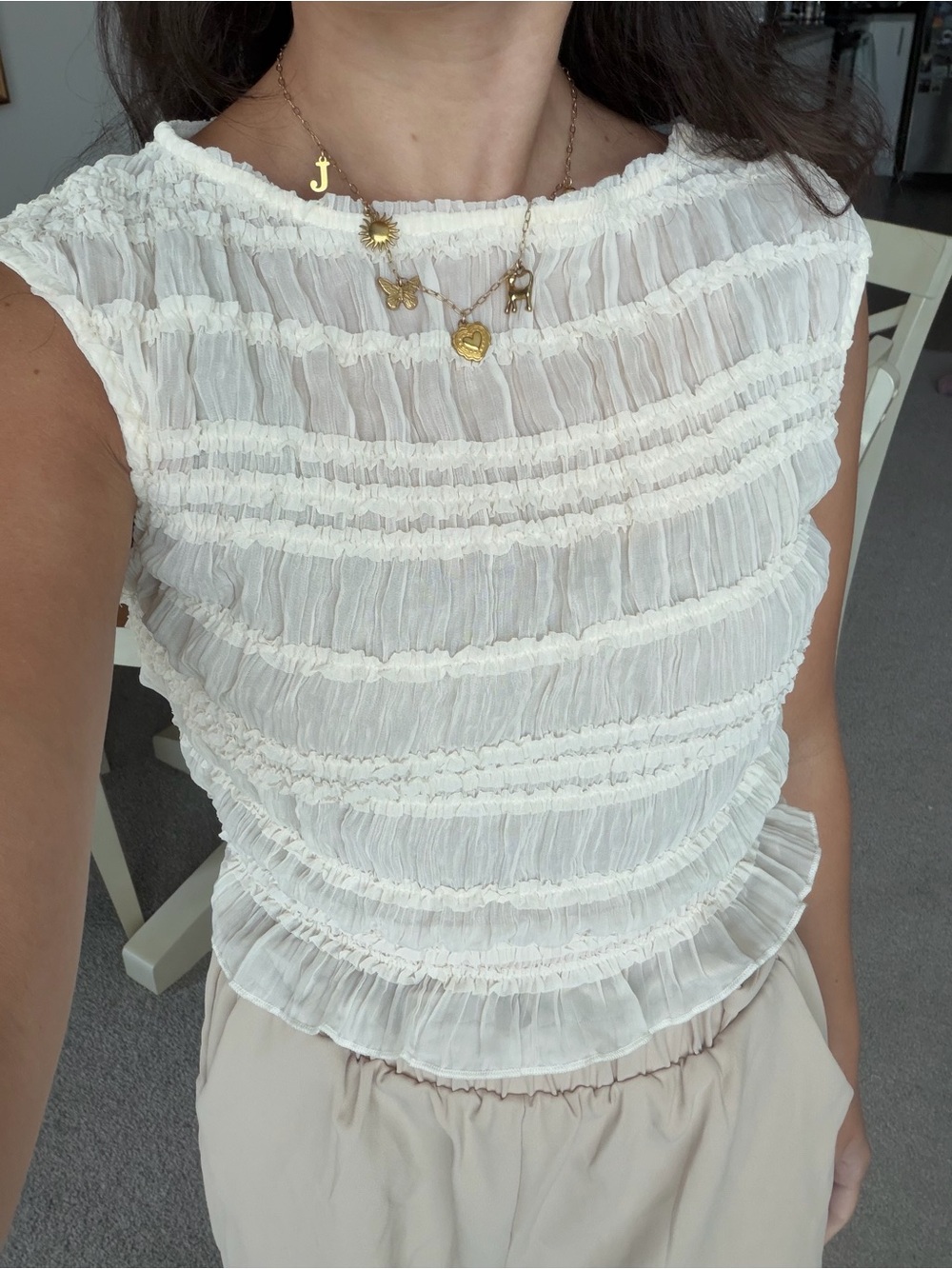 Cider White Ruffled Sleeveless Camisole